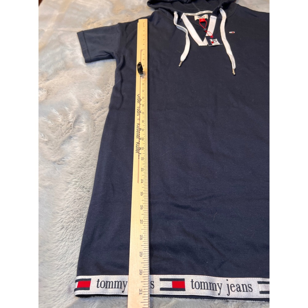 Tommy‎ Jeans Hoodie Dress Logo Tape Hem Short Sleeve Casual Size Blue - Picture 4 of 13